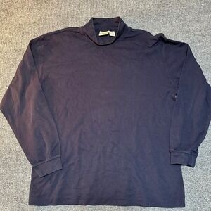 LL Bean Mens Mock Neck Long Sleeve Shirt Navy Blue Cotton Knit Top XL Regular